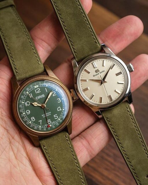 Green leather watch straps by Artisan Straps