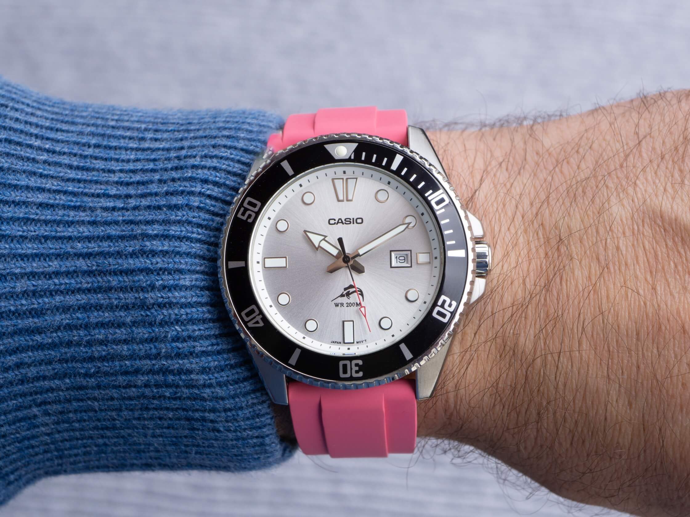 Pink FKM Rubber Strap by Brodinkee StrapHabit on a Casio Duro