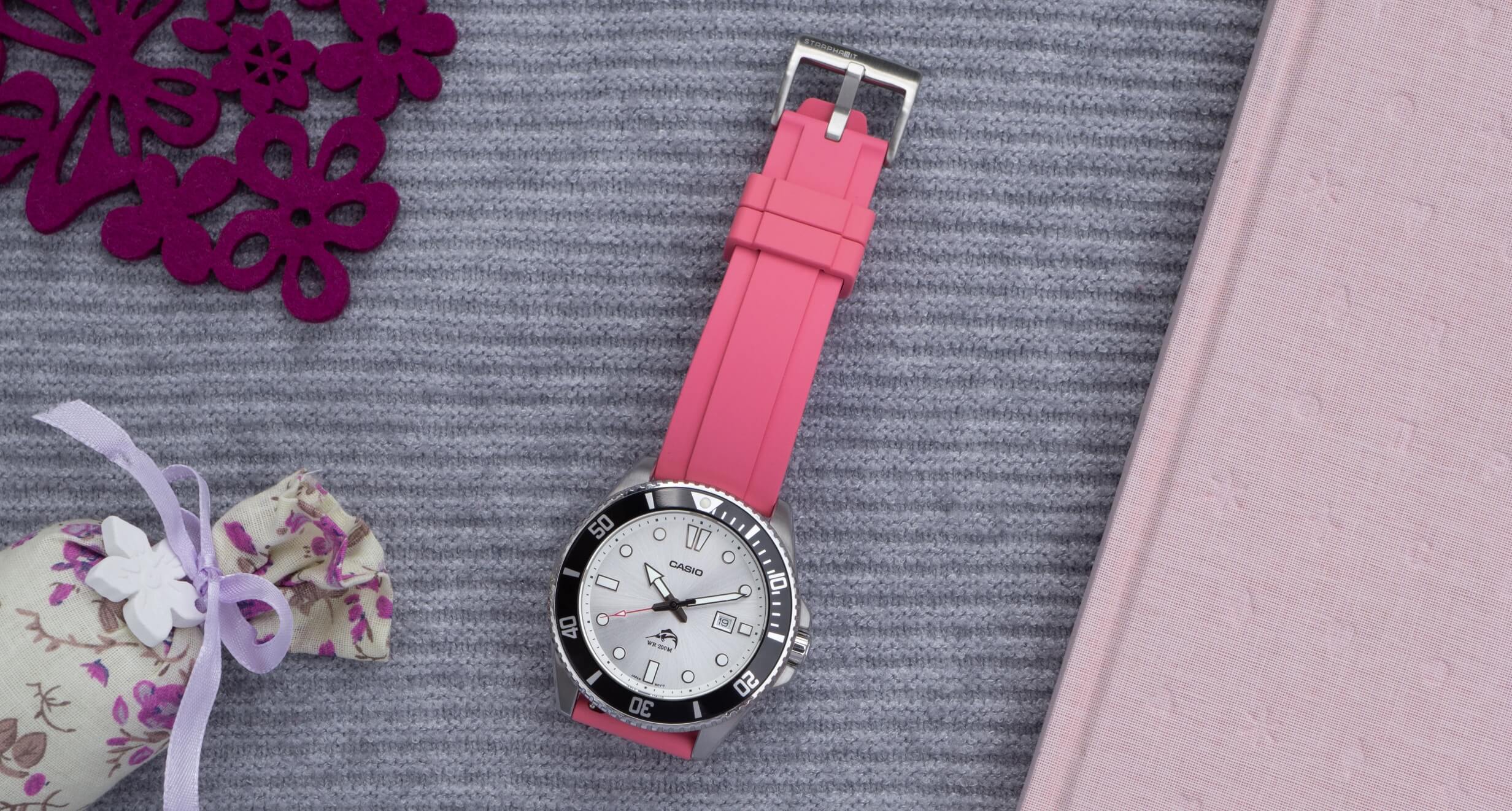 Pink FKM Rubber Strap by Brodinkee and StrapHabit