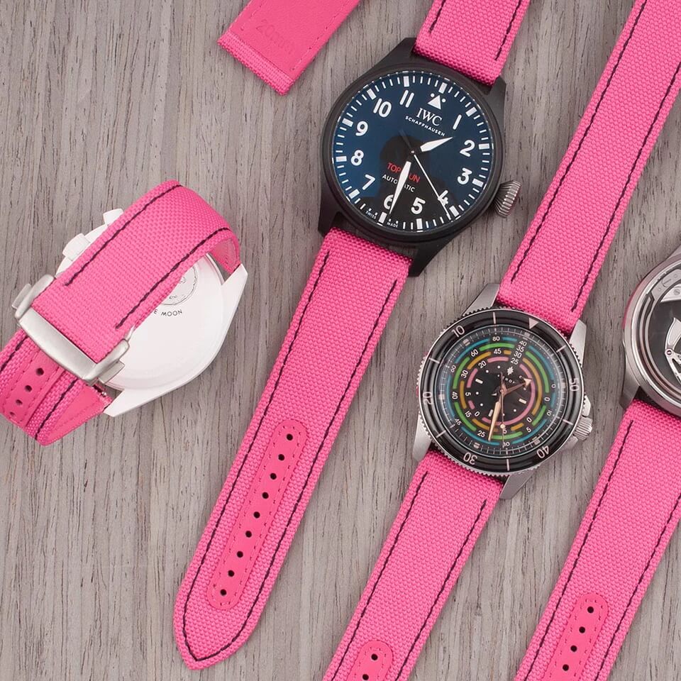 Brodinkee x StrapHabit Men Wear Pink 2025 Deployant Sailcloth Strap