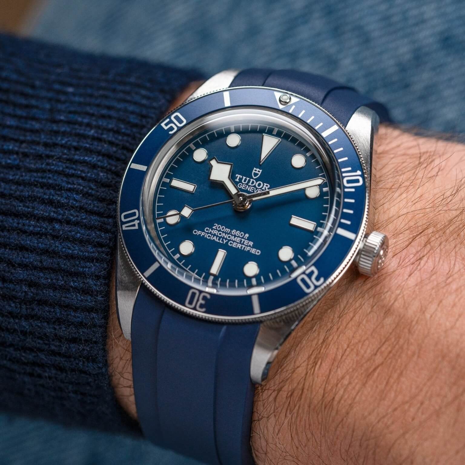 Wristbuddys curved-end rubber strap for Tudor Black Bay 58 blue