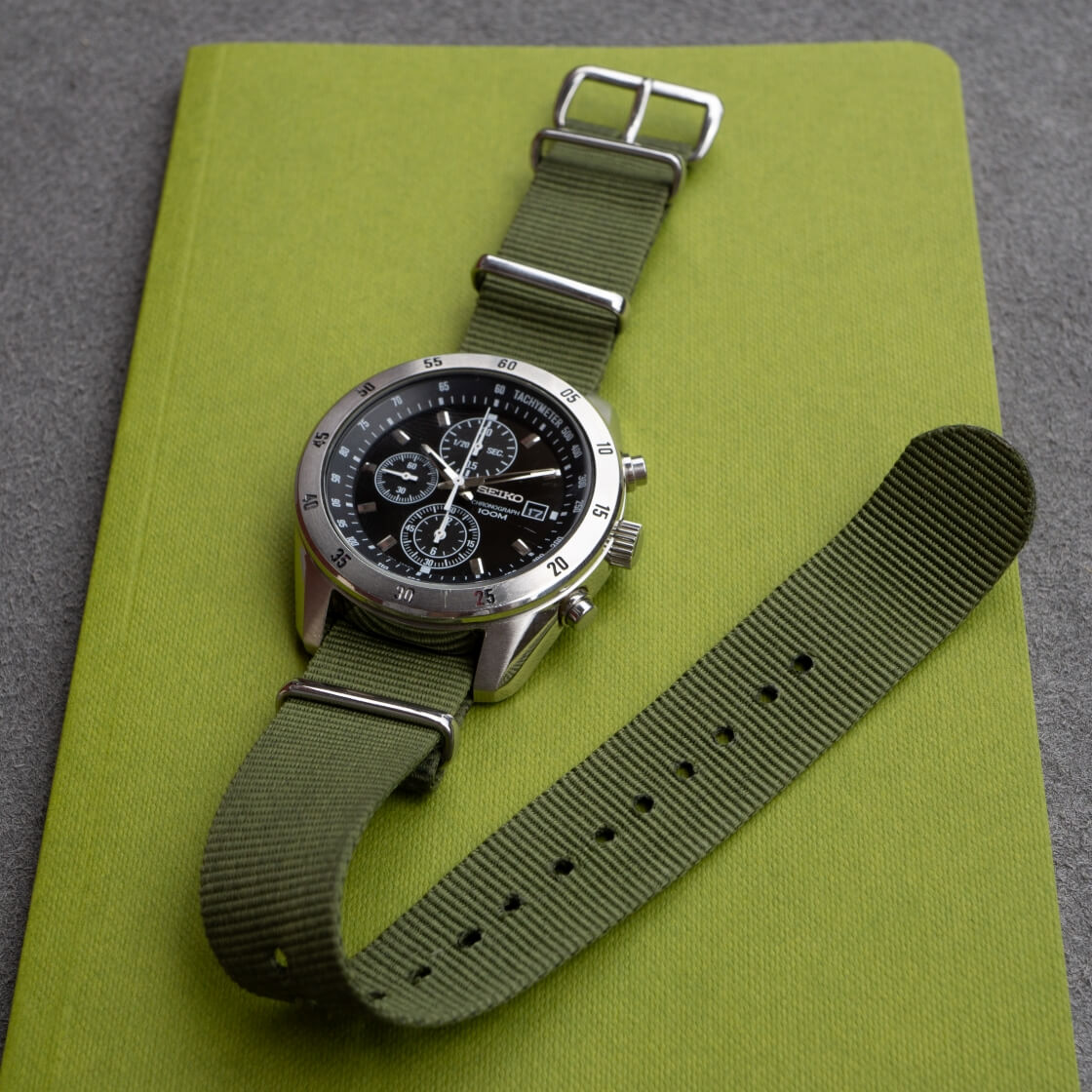 green crown and buckle standard nato strap