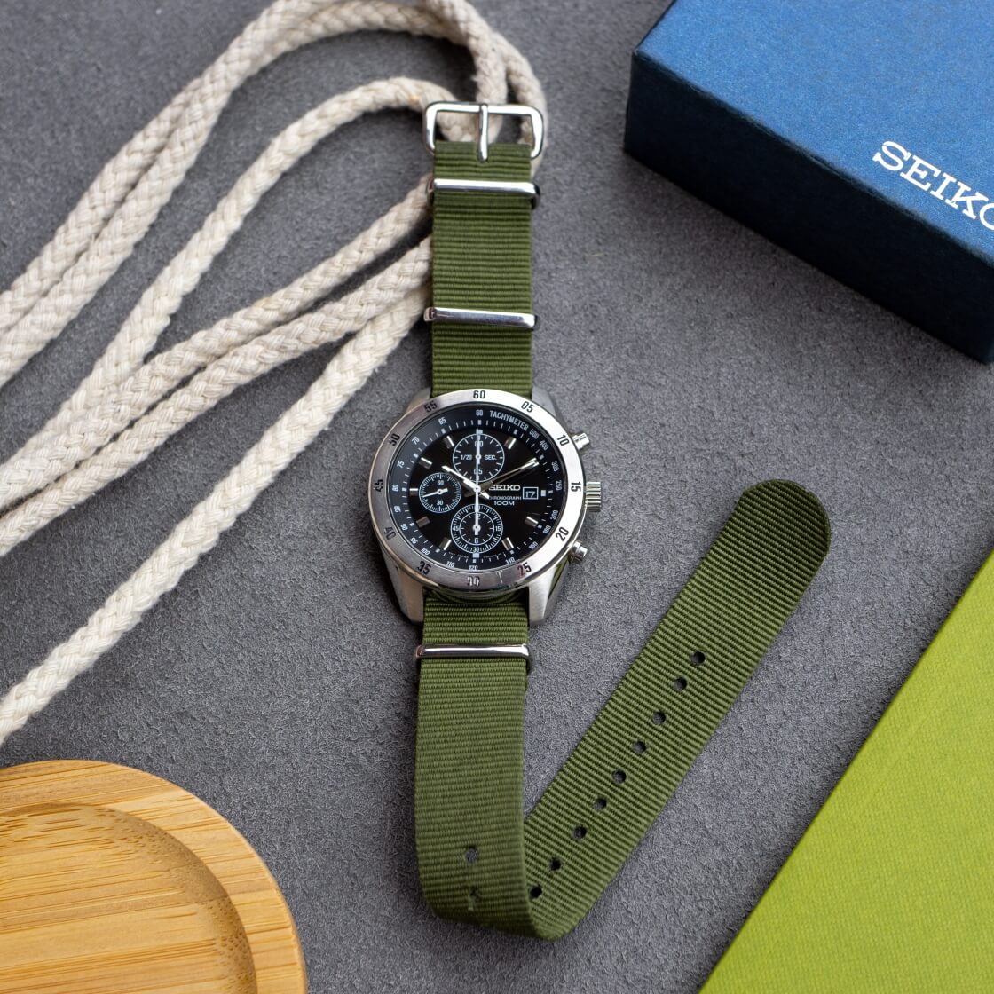 green crown and buckle standard nato strap