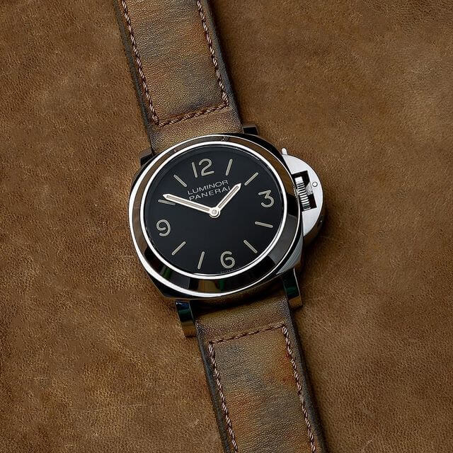 Panerai on brown leather strap by Gunny Straps 