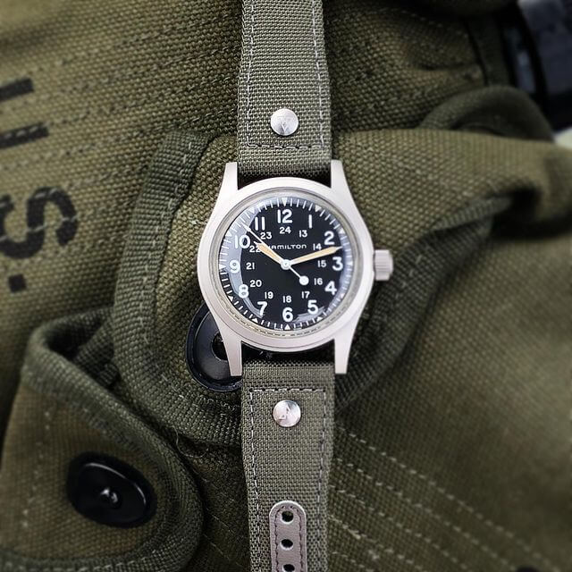 Haveston two-piece canvas strap on Hamilon field watch