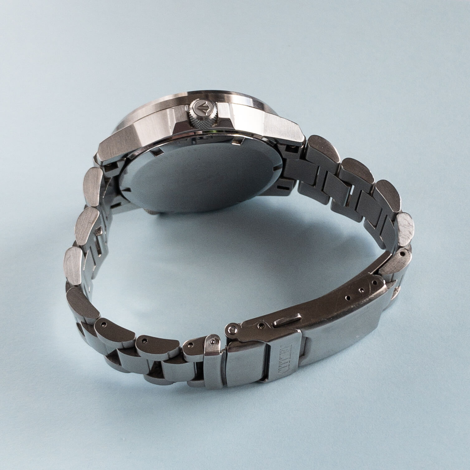 stainless steel metal bracelet on a watch