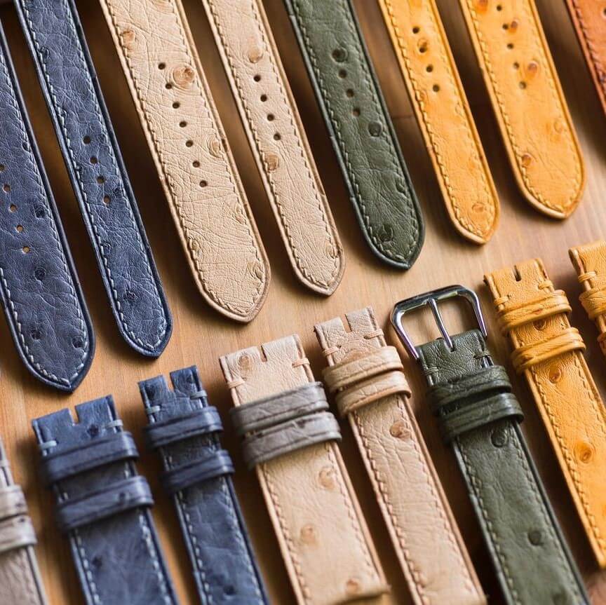 Ostrich watch bands in various colors by mill handmade