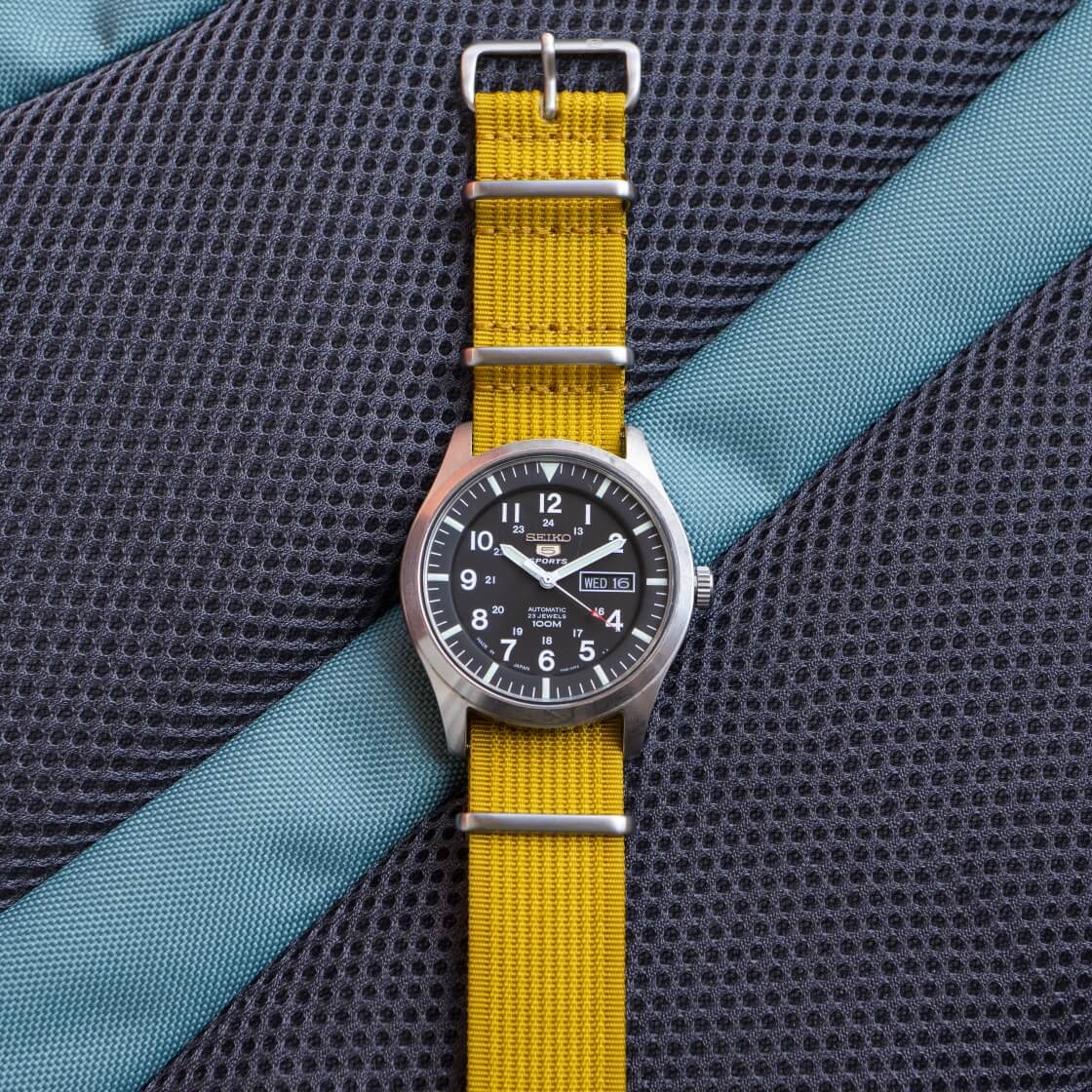 mustard yellow nylon strap