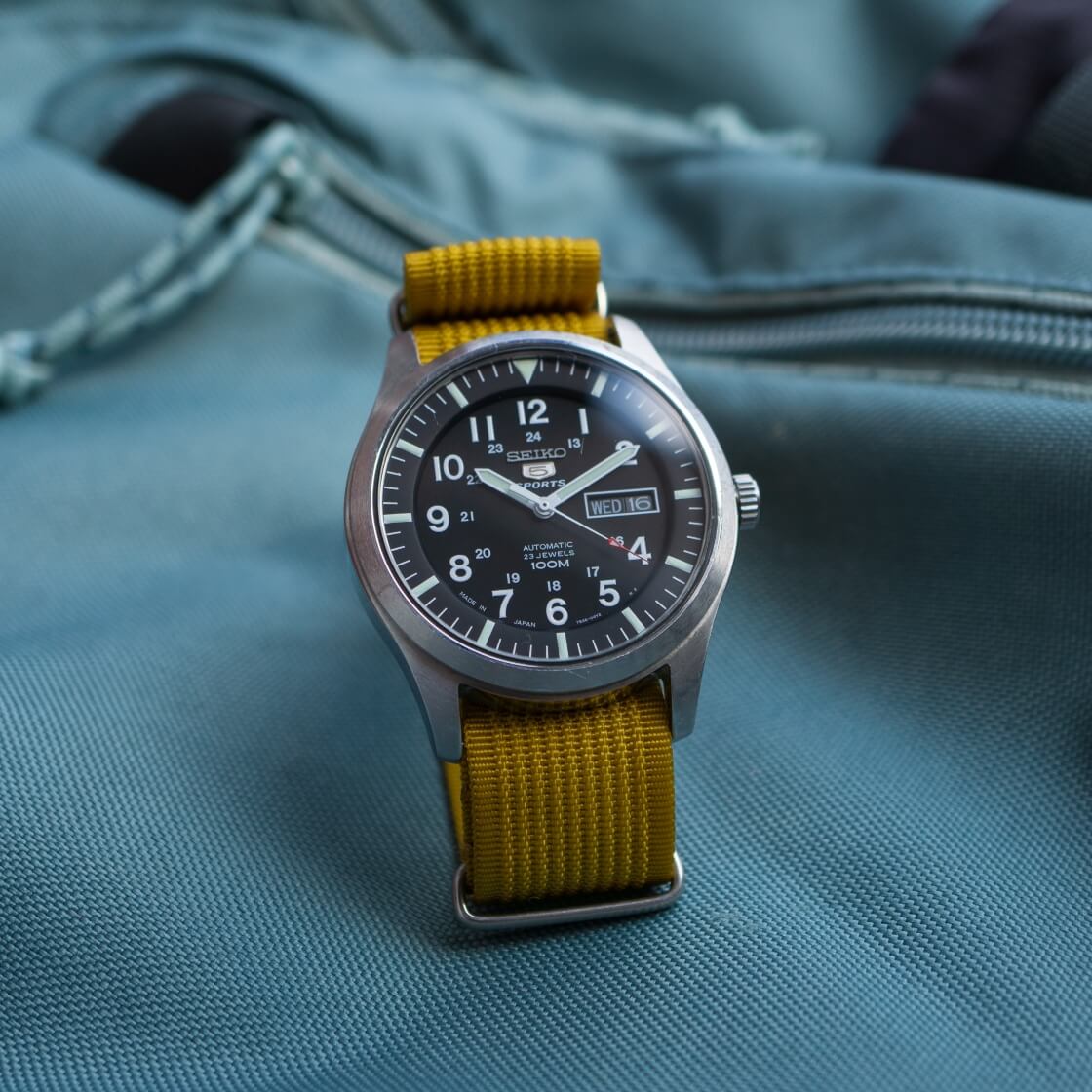 mustard yellow nylon strap