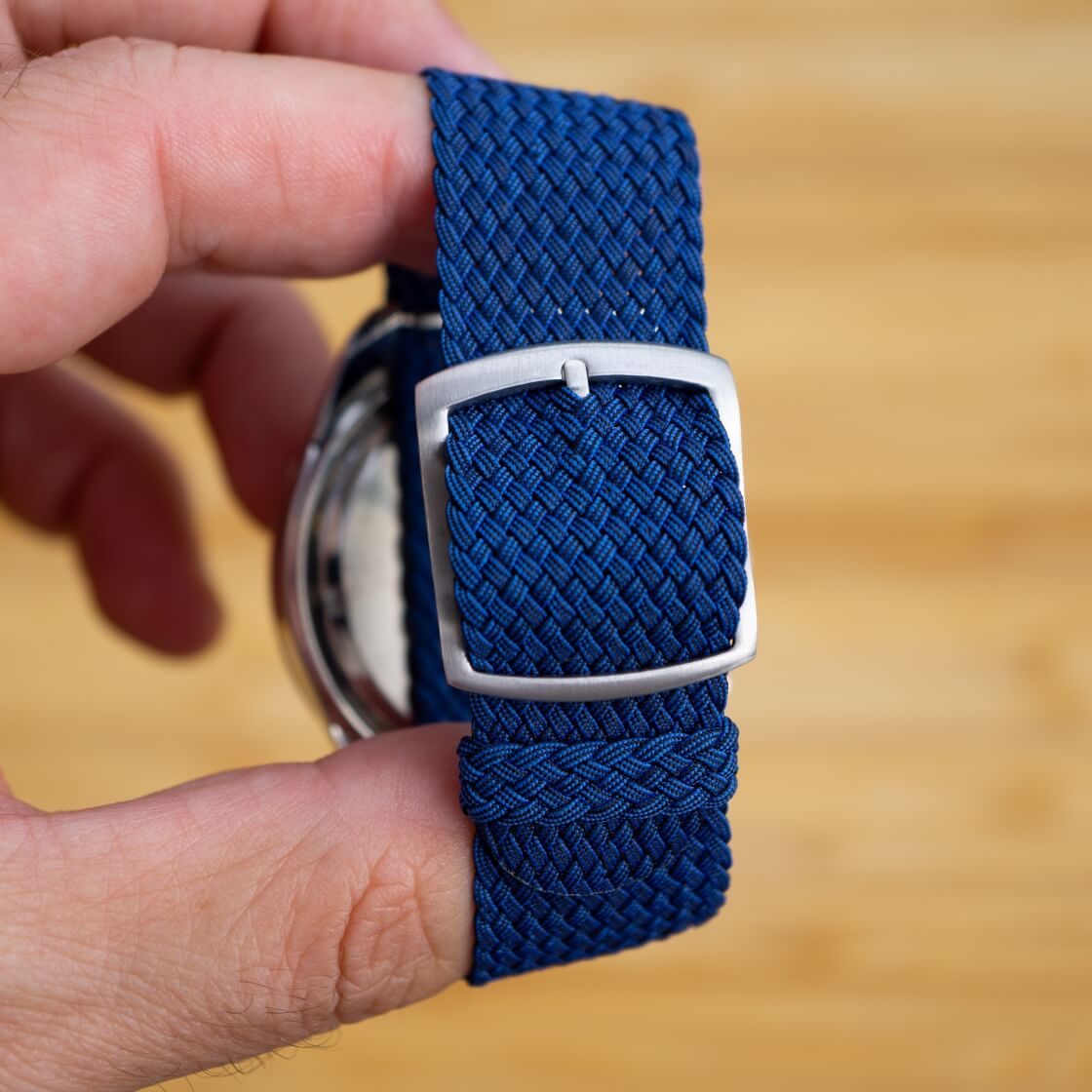 blue perlon strap by crown and buckle