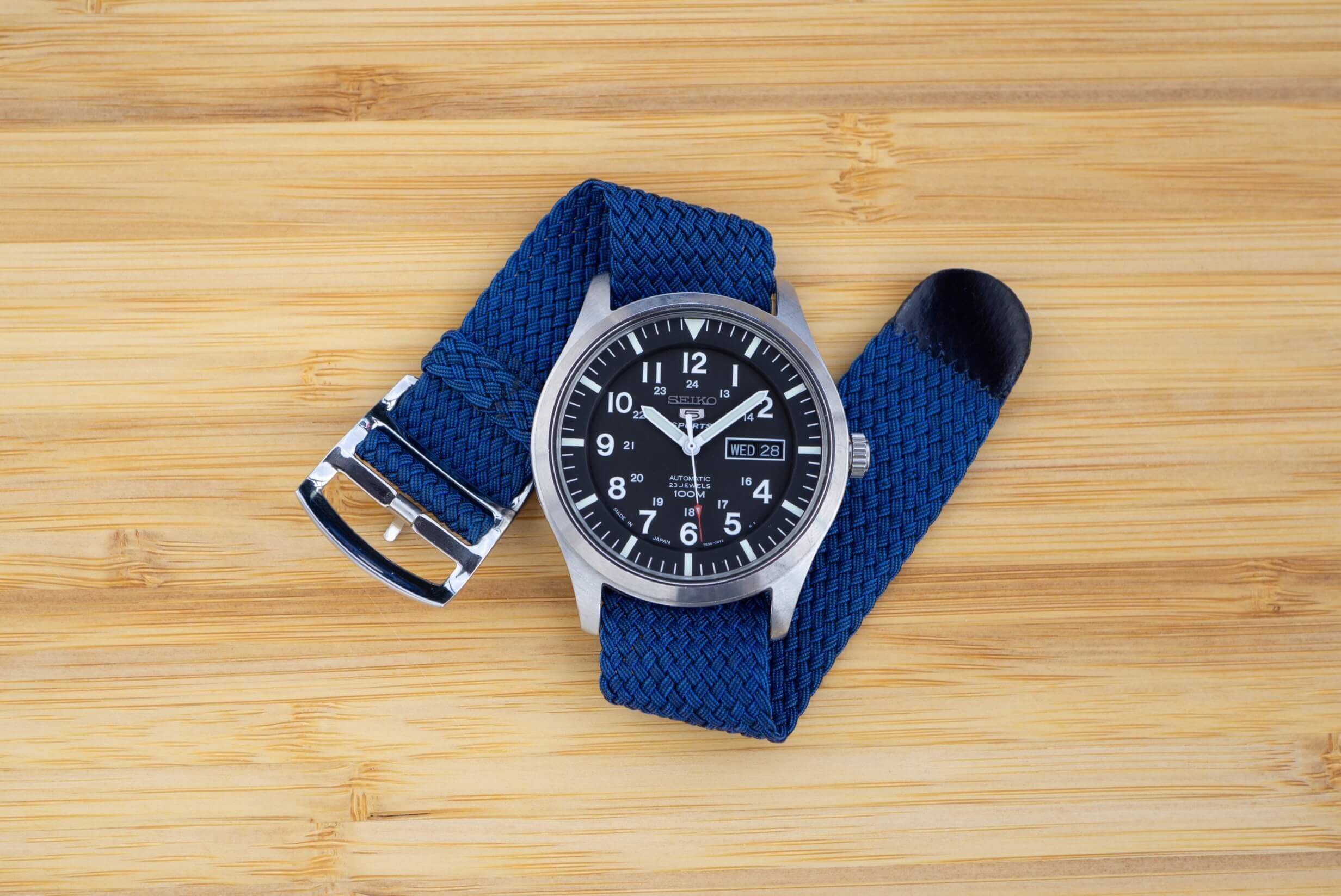 crown and buckle blue perlon strap