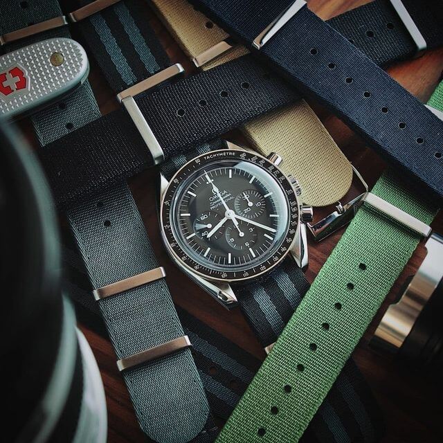 PhenomeStraps bond nato strap on Omega Speedmaster