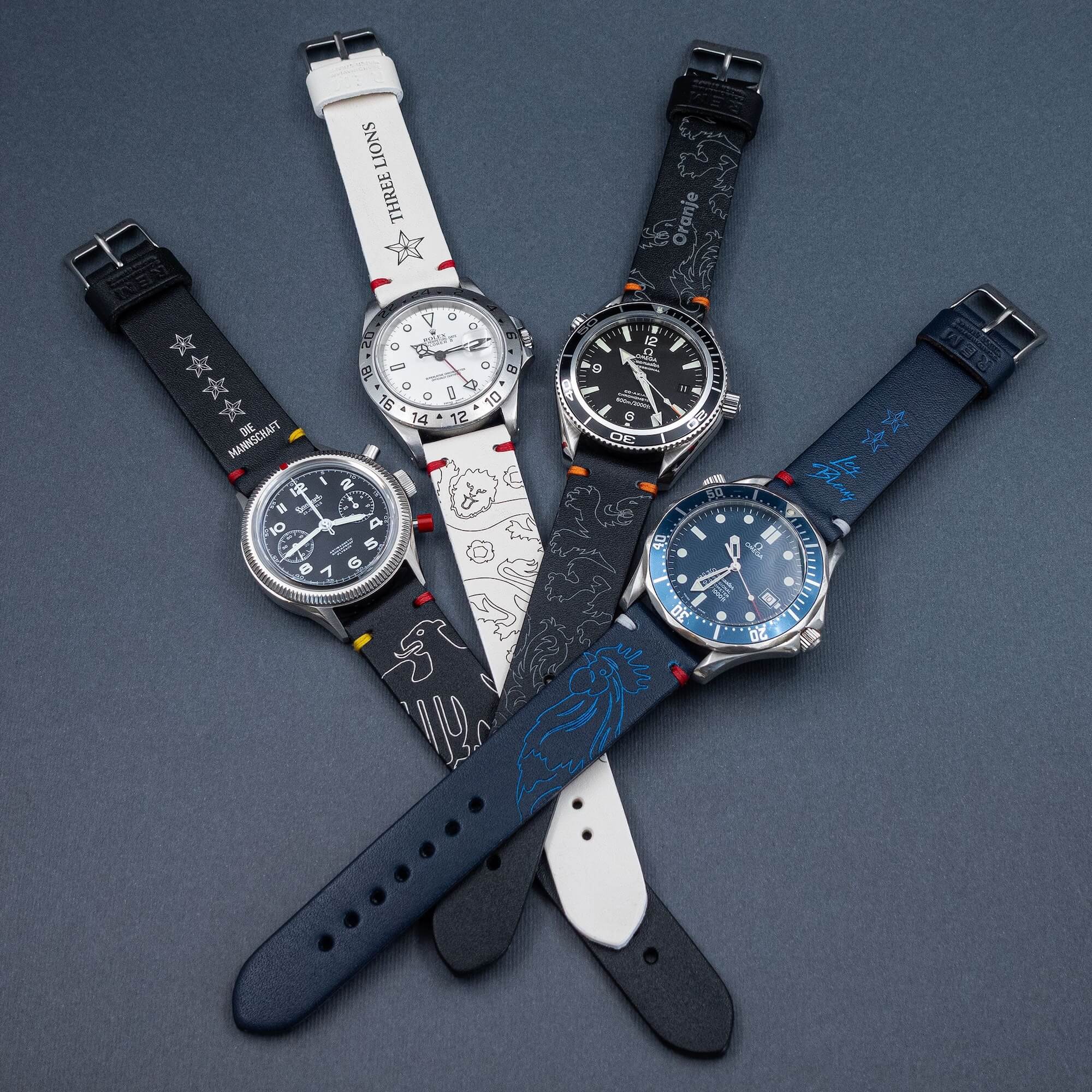 REM Straps The Nations Collection laser-engraved leather watch strap
