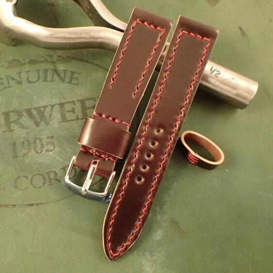 Burgundy shell cordovan strap by Rover Haven
