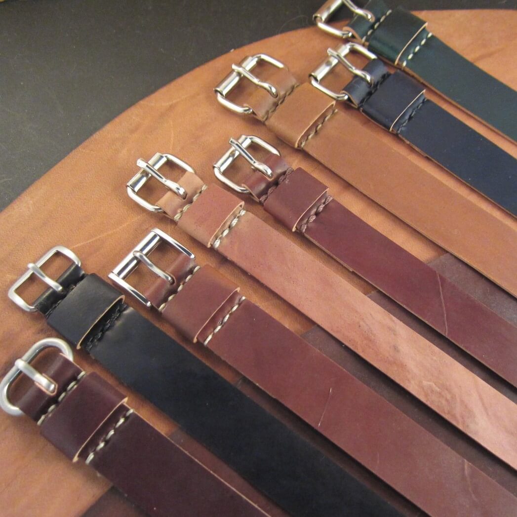 Shell cordovan pass-through leather straps by by Rover Haven