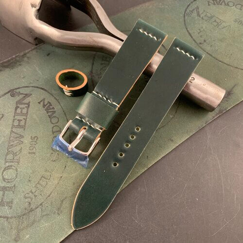 Green shell cordovan strap by Rover Haven