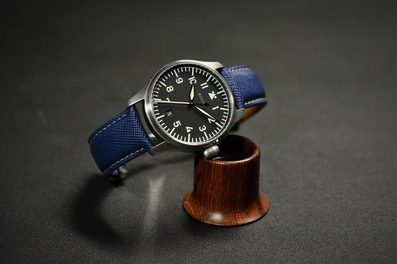 blue saffiano leather strap