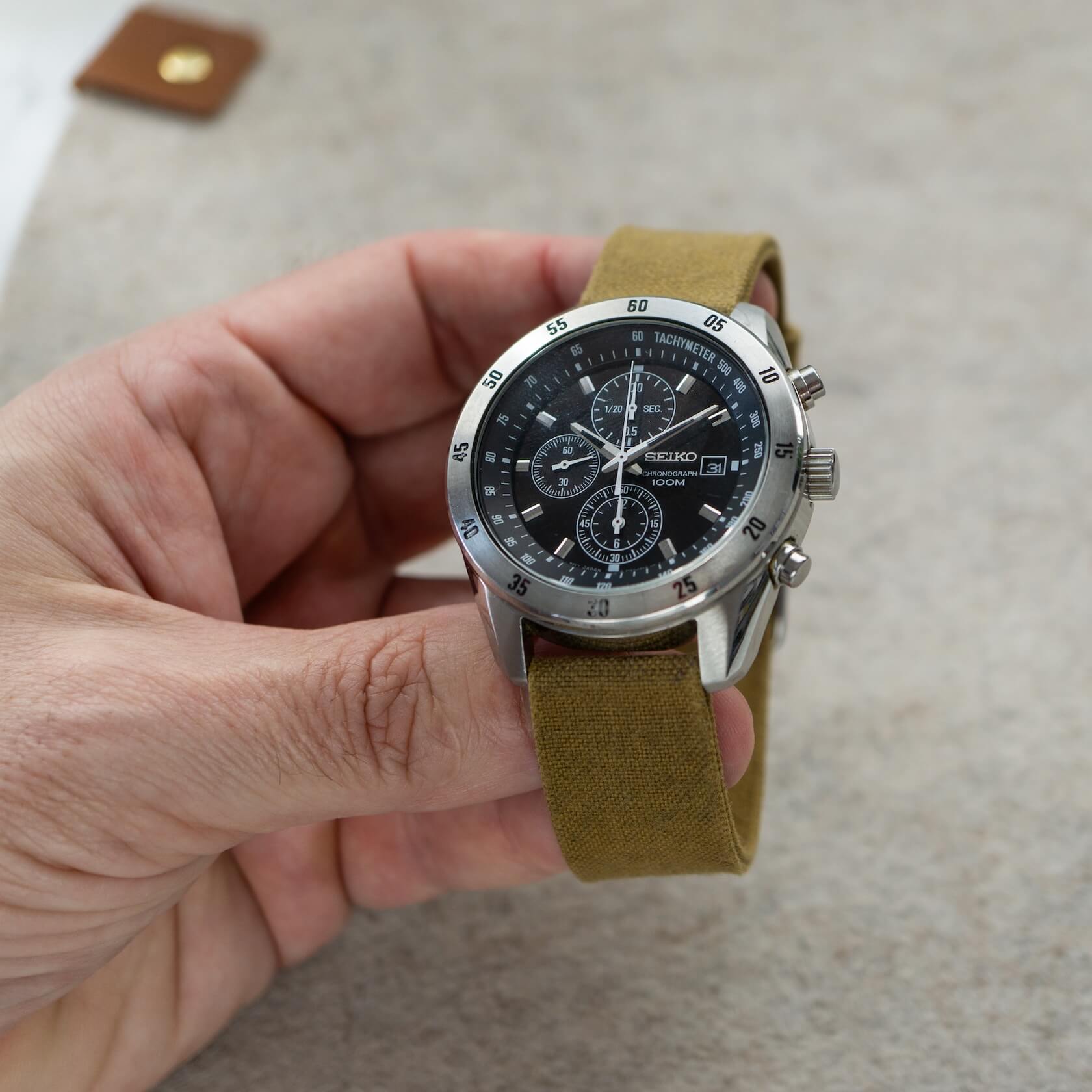 substation waxed canvas strap on a watch