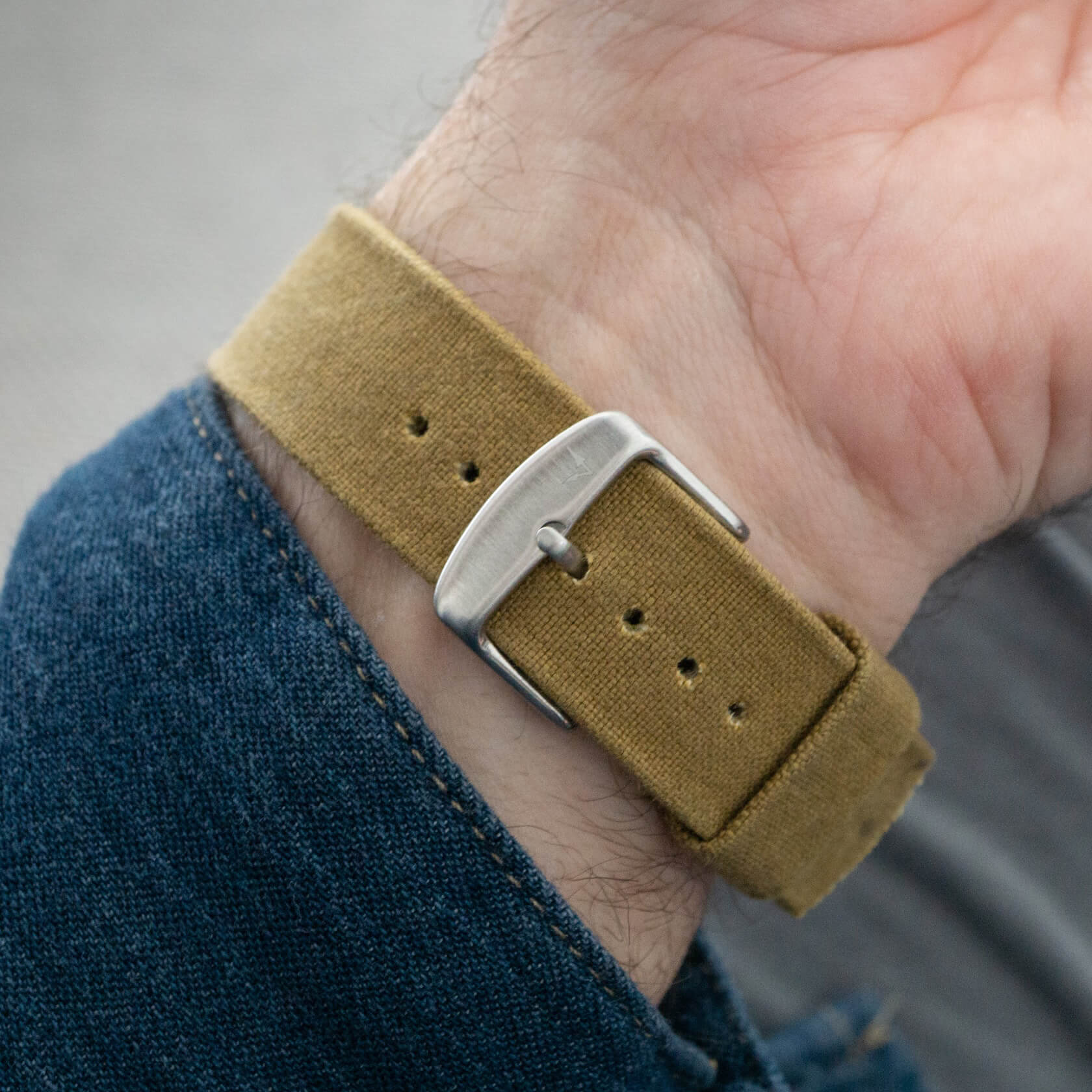 substation waxed canvas strap from the buckle side