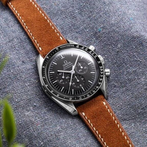 Brown leather band on Omega Speedmaster by The Strap Tailor