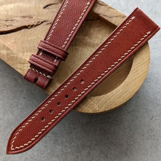 Brown leather watch strap with full stitching by The Strap Tailor