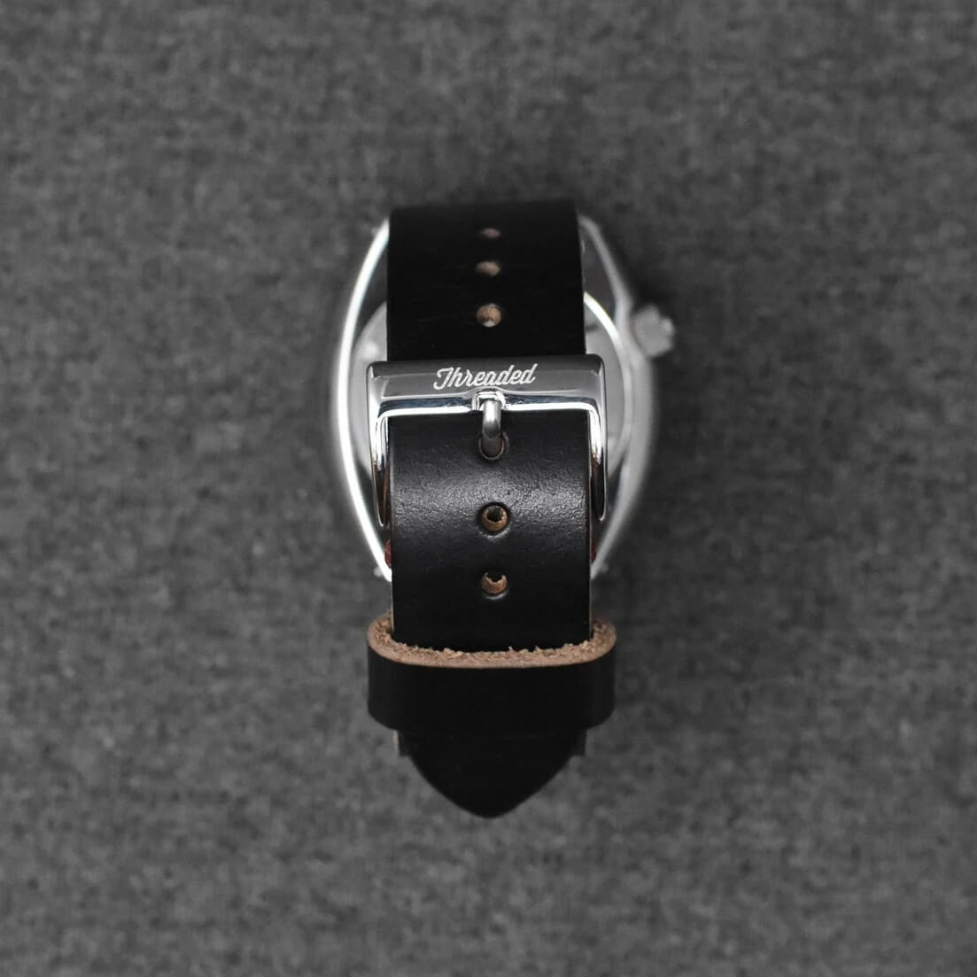 black Threaded Leather watch strap