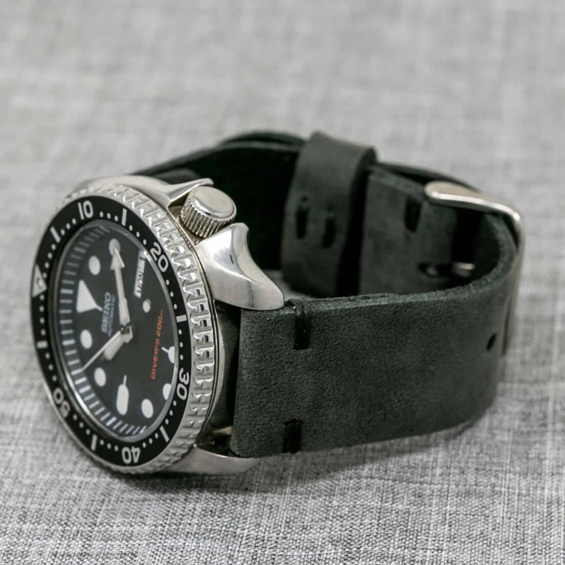 green Threaded Leather watch strap