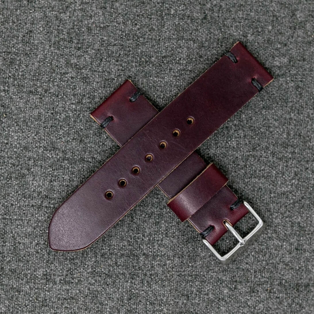 oxblood Threaded Leather watch strap