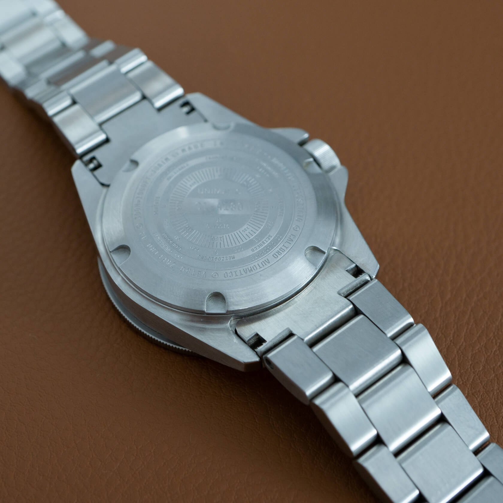 Unimatic Stainless Steel Bracelet view from the case back