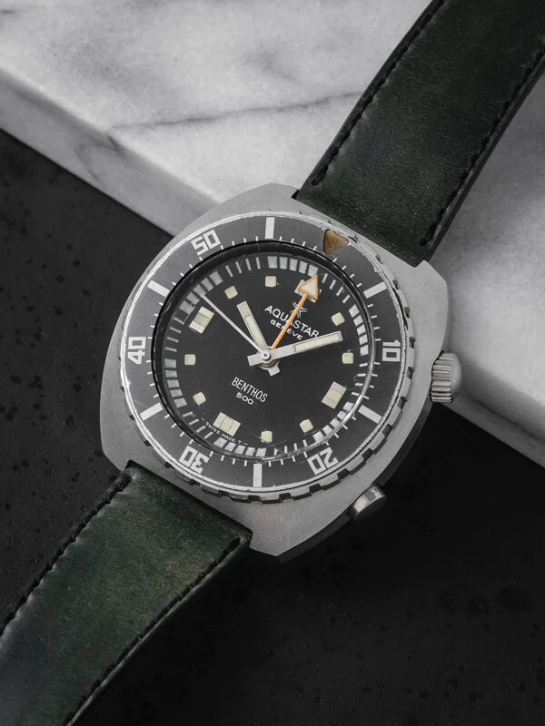 leather watch strap on a vintage watch by Veblenist