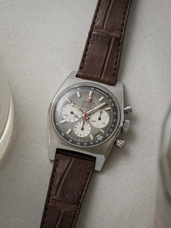 leather watch strap on Zenith chrono by Veblenist