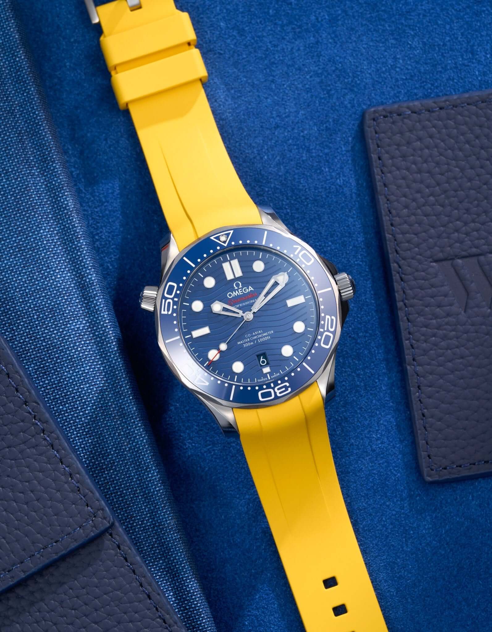 Wristbuddys fitted rubber yellow strap for Omega Seamaster 300M