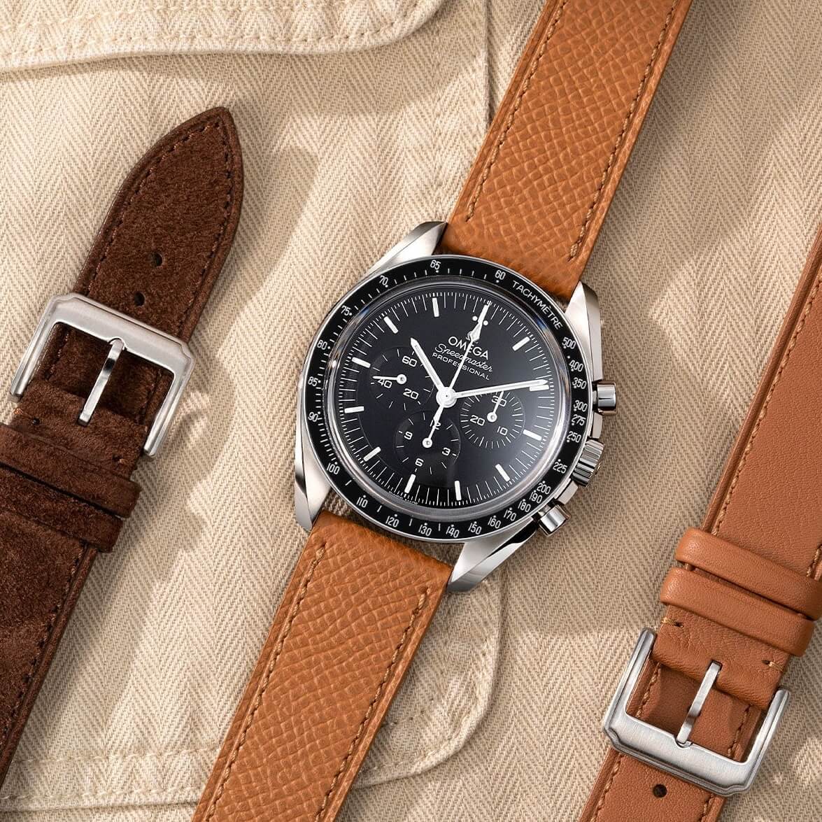 epsom watch strap on an Omega Speedmaster