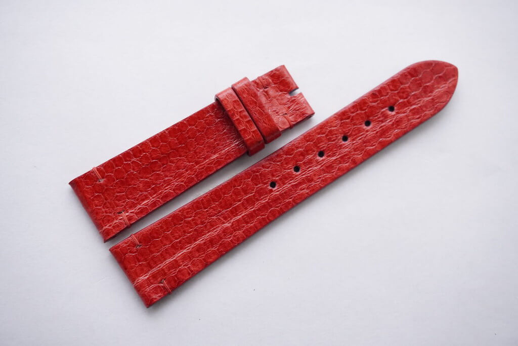 Red leather watch strap by Zic Zac Leather